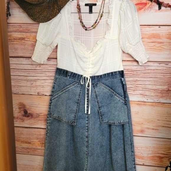 HANDMADE❤UPCYCLED "ONE (of a) KIND DENIMco" BOHO & DENIM DRESS SZ 6-8 - Picture 5 of 12